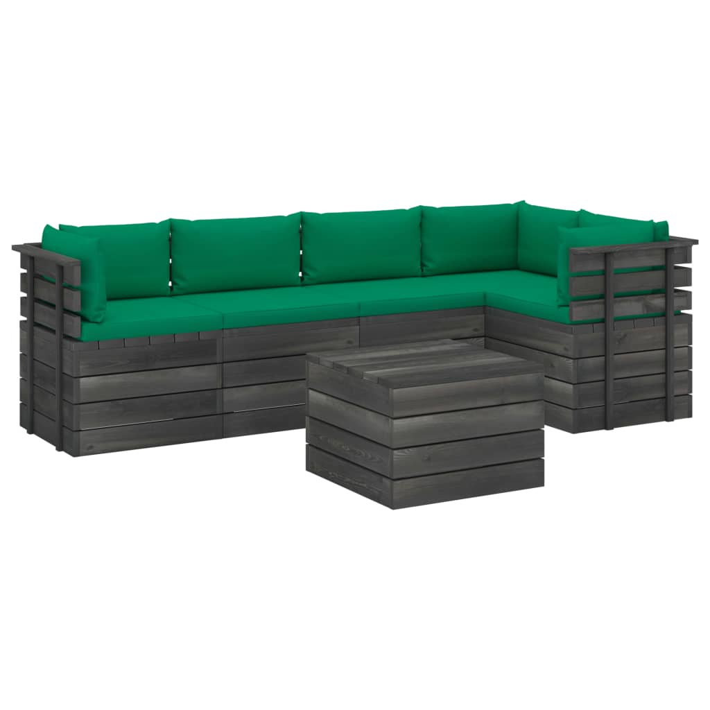 Set mobilier de gradina cu 6 piese cu perne colorate, vidaXL, Lemn, 60 x 65 x 71.5cm, Verde