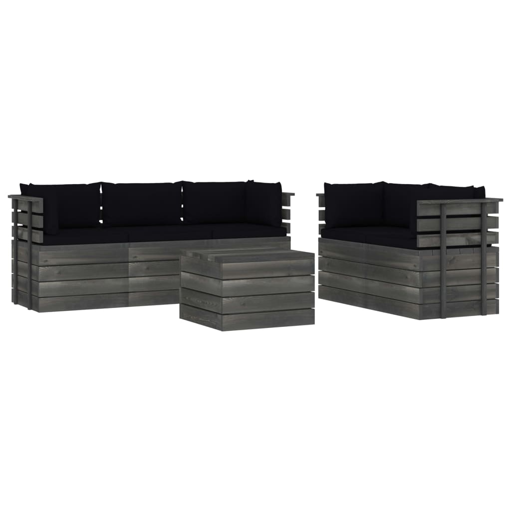Set mobilier de gradina cu 5 corpuri de canapea cu perne si 1 masa, vidaXL, Lemn, 60 x 65 x 71.5cm, Negru