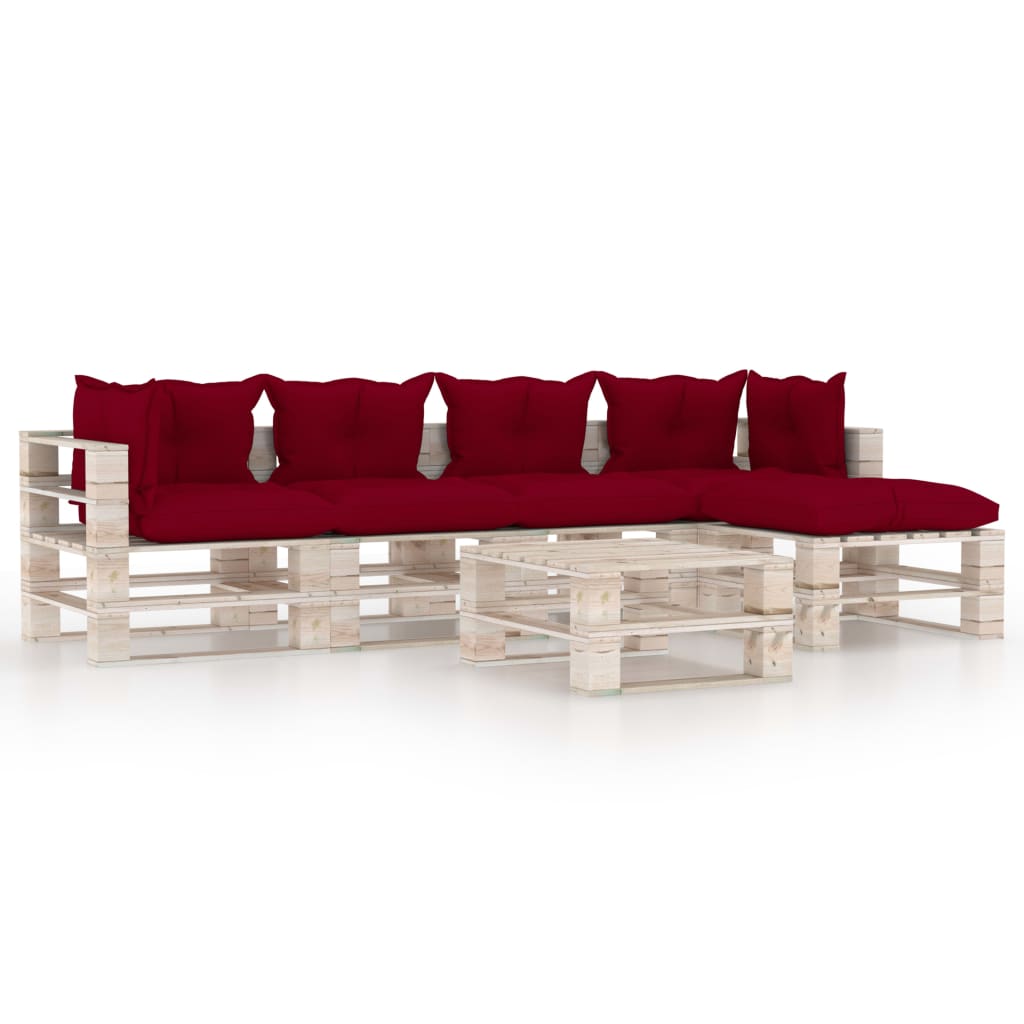 Set mobilier gradina din paleti cu 6 piese cu perne, vidaXL, Lemn, 70 x 67.5 x 62 cm, Rosu