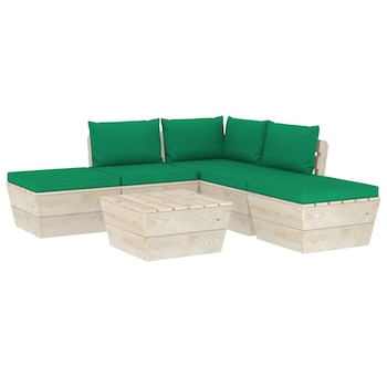 Set mobilier de gradina cu 3 corpuri de canapea 2 tabureti cu perne si 1 masa, vidaXL, Lemn, 60 x 60 x 65 cm, Verde