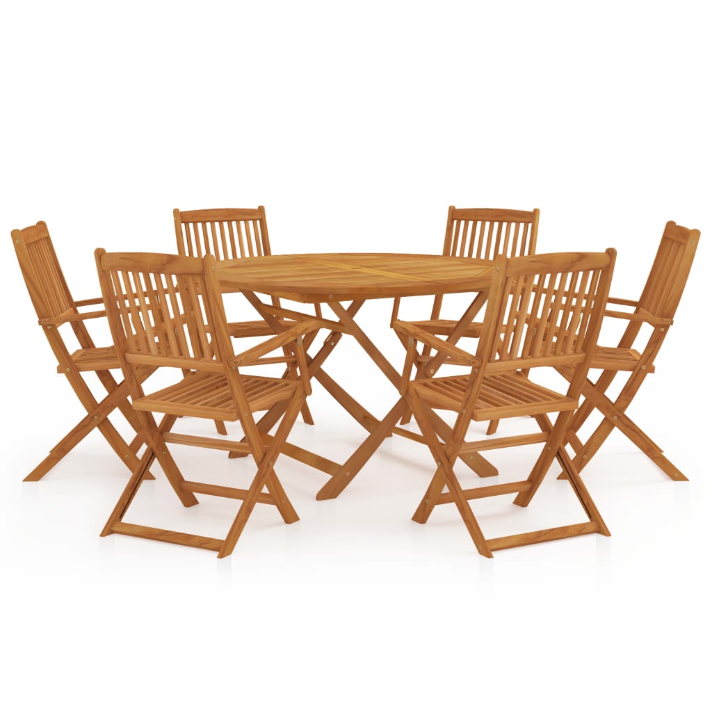 Set de mobilier de gradina pliabil cu 1 masa rotunda si 6 scaune cu manere, vidaXL, Lemn de acacia, 120 x 75 cm, Maro