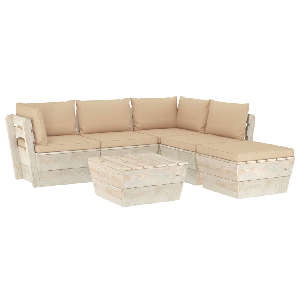 Set mobilier de gradina cu 6 piese cu perne incluse, vidaXL, Lemn, 60 x 60 x 65 cm, Bej