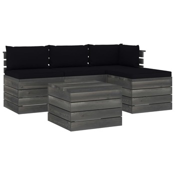 Set mobilier de gradina cu 5 piese cu 9 perne incluse, vidaXL, Lemn, 60 x 65 x 71.5 cm, Negru Set mobilier de gradina cu 5 piese cu 9 perne incluse, vidaXL, Lemn, 60 x 65 x 71.5 cm, Negru