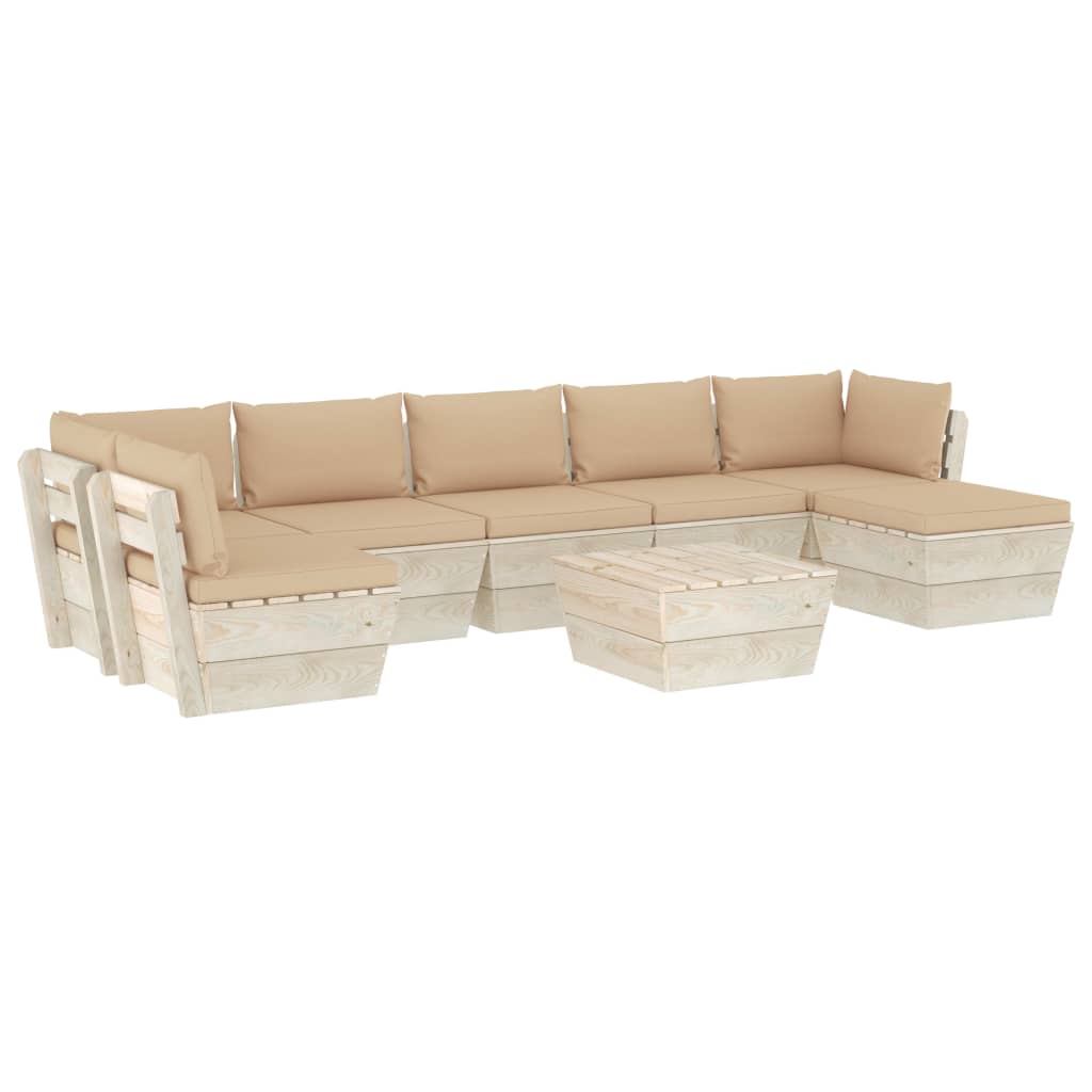 Set mobilier de gradina cu 6 corpuri de canapea, 1 taburet cu perne si 1 masa, vidaXL, Lemn, 60 x 60 x 65 cm, Bej
