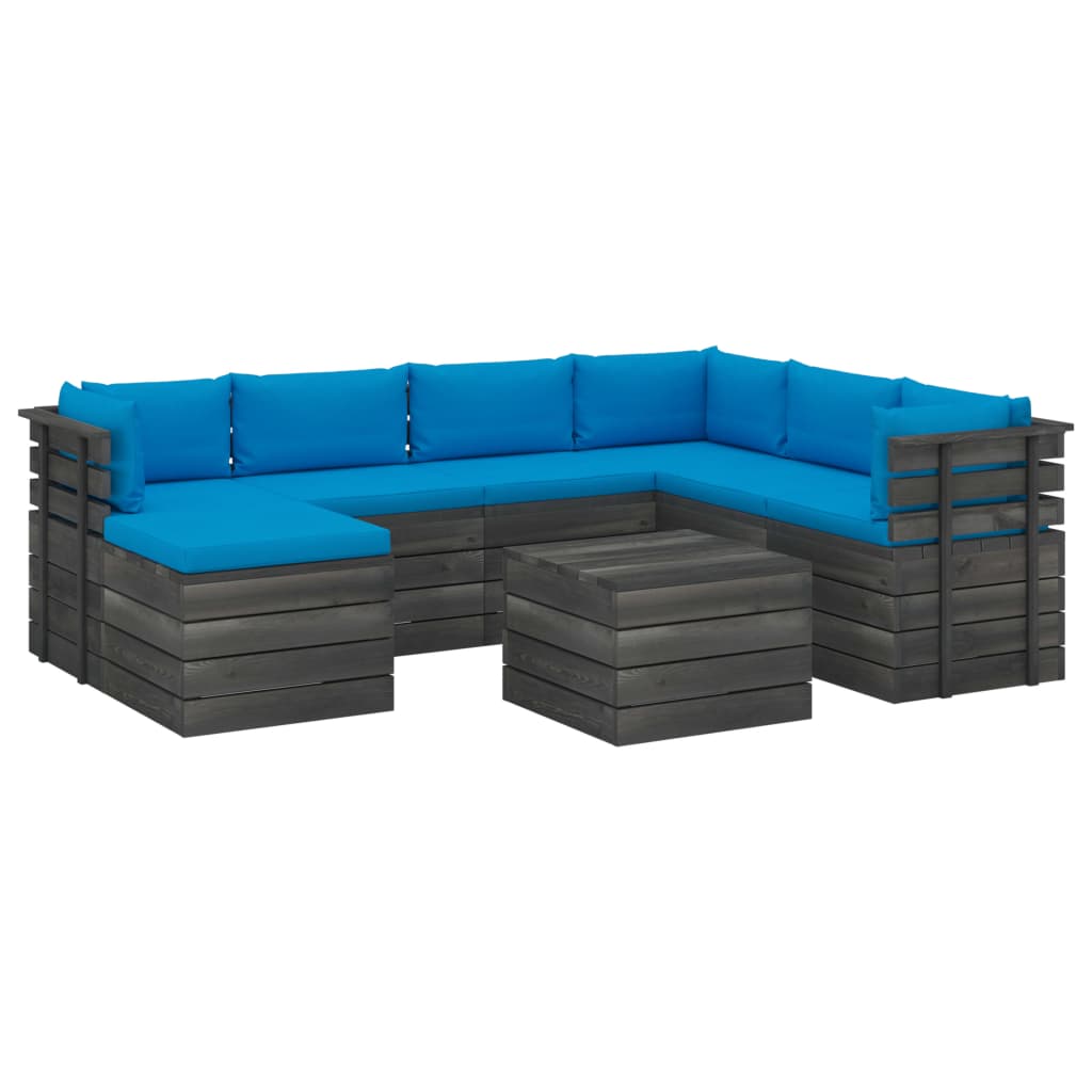 Set mobilier de gradina cu 8 piese cu spatar cu perne incluse, vidaXL, Lemn, 60 x 65 x 71.5 cm, Albastru