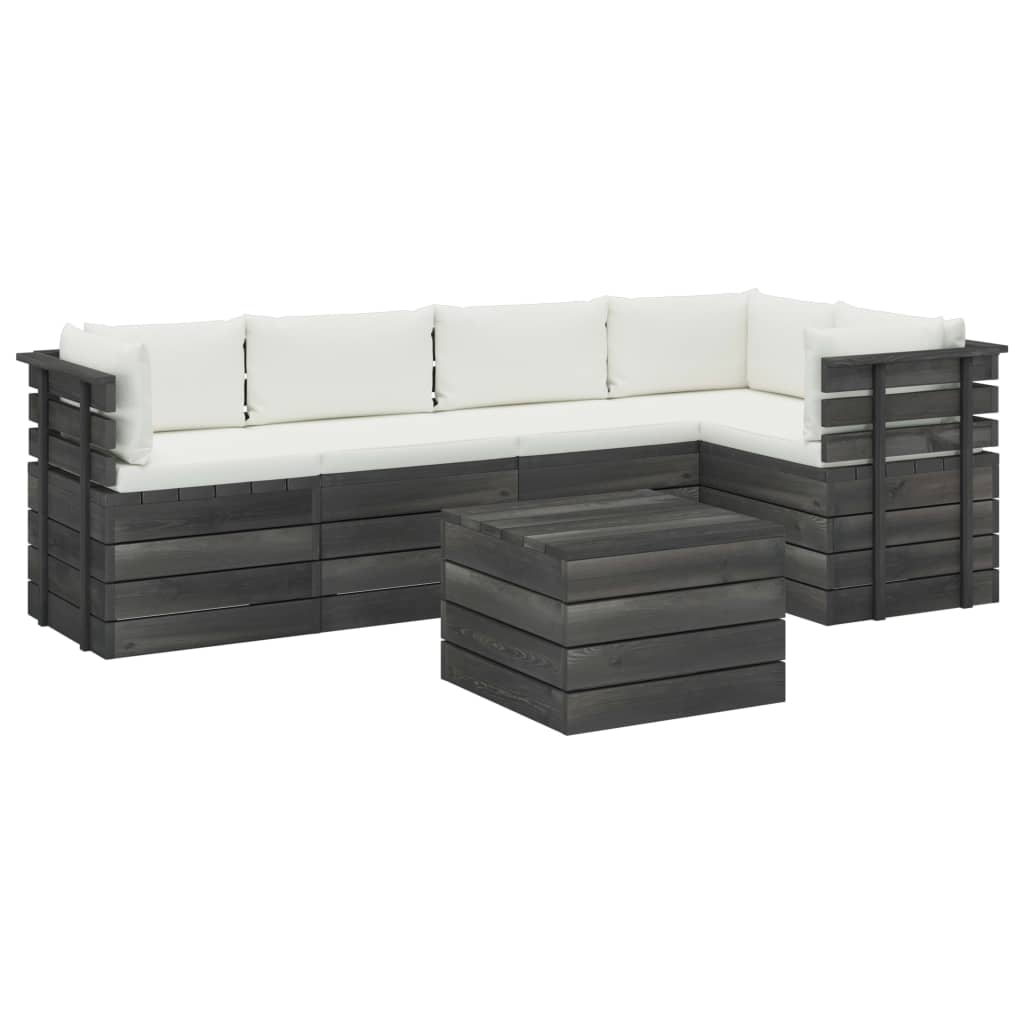 Set mobilier de gradina cu 7 piese cu spatar cu perne colorate incluse, vidaXL, Lemn, 60 x 65 x 71.5 cm, Crem