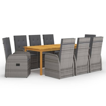 Set mobilier de gradina cu 1 masa si 8 scaune rabatabile cu perne incluse, vidaXL, 200 x 90 x 74 cm, Gri Set mobilier de gradina cu 1 masa si 8 scaune rabatabile cu perne incluse, vidaXL, 200 x 90 x 74 cm, Gri