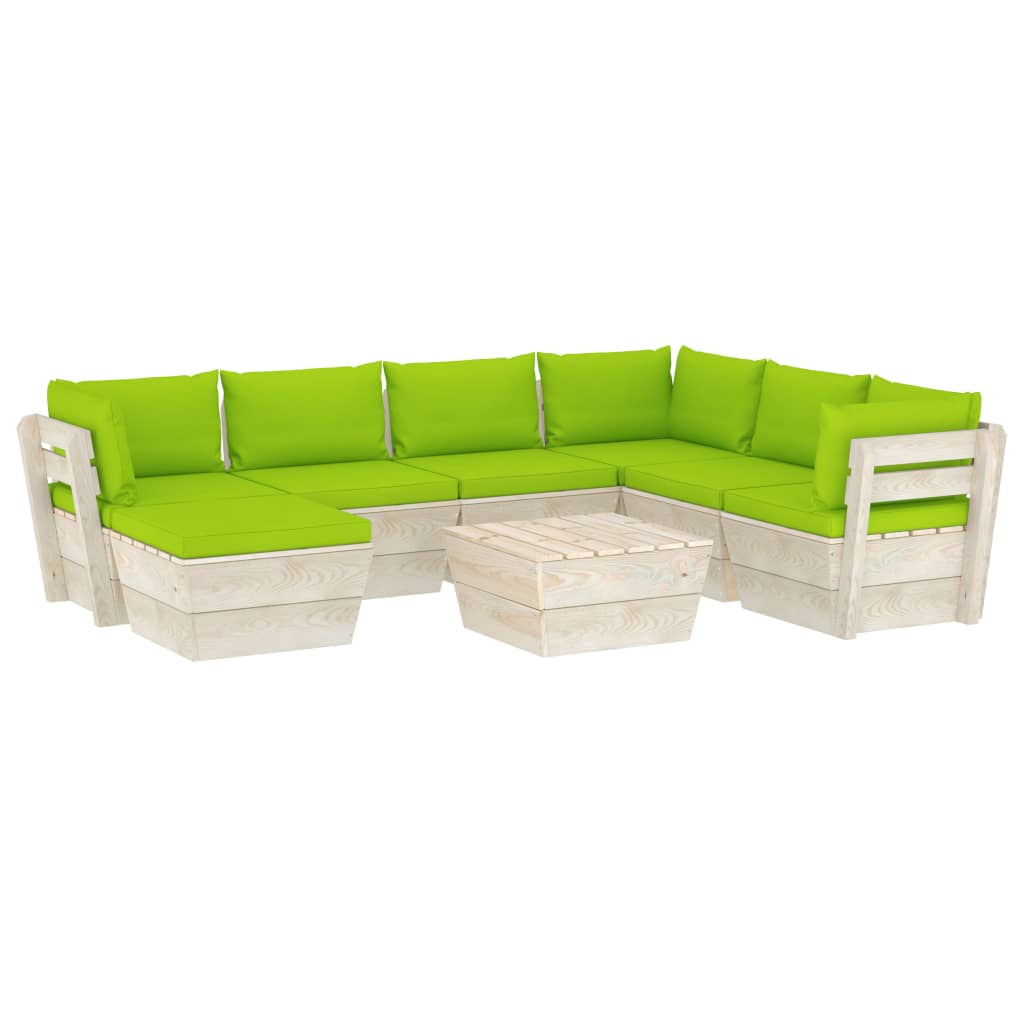 Set mobilier de gradina cu 8 piese cu perne colorate incluse, vidaXL, Lemn, 60 x 60 x 65 cm, Verde deschis