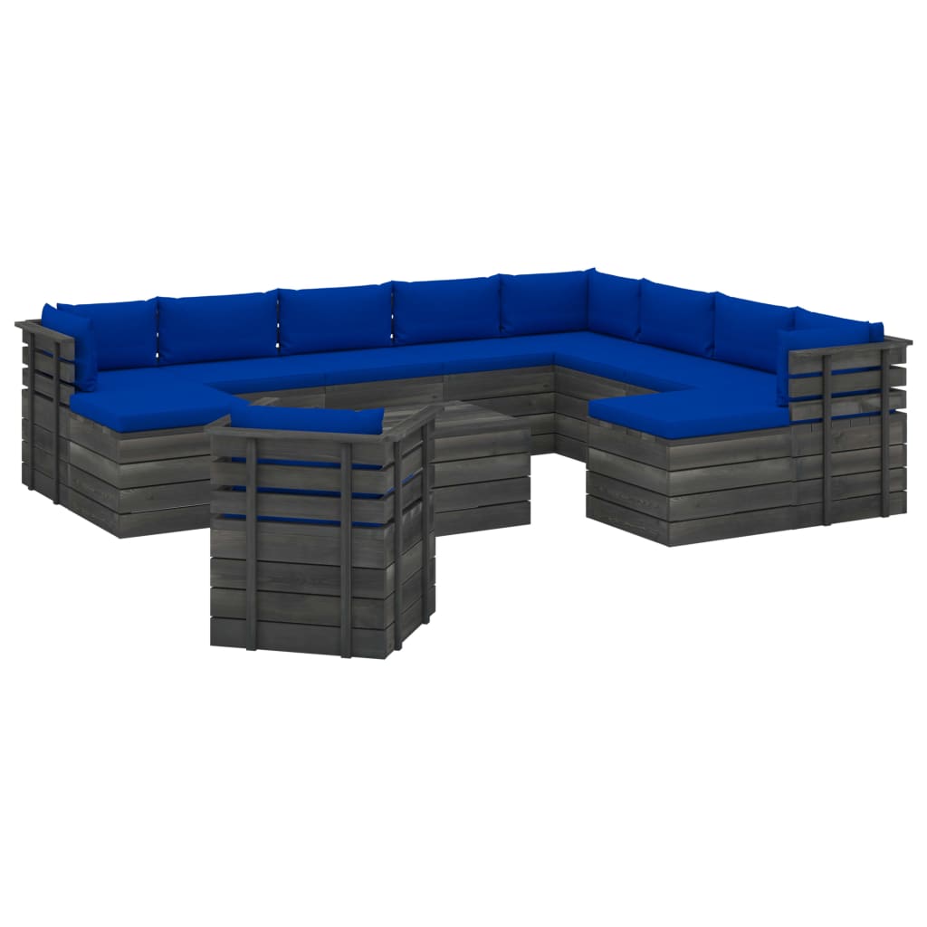 Set mobilier de gradina cu 12 piese cu perne incluse, vidaXL, Lemn, 70 x 65 x 71.5 cm, Albastru