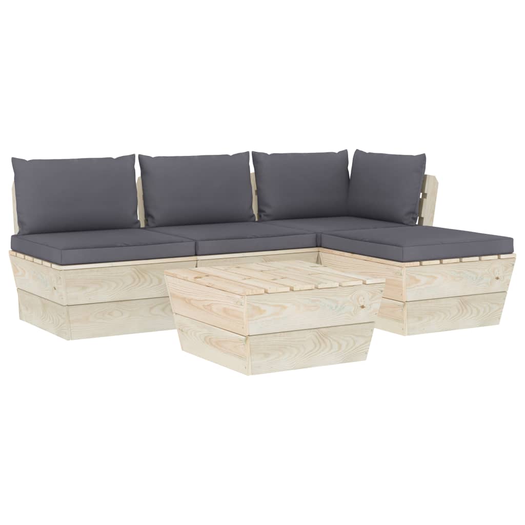 Set mobilier de gradina cu 5 piese cu perne colorate incluse, vidaXL, Lemn, 60 x 60 x 65 cm, Antracit