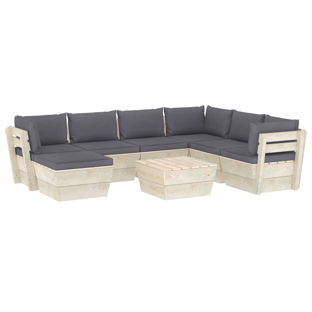 Set mobilier de gradina cu 8 piese cu perne colorate incluse, vidaXL, Lemn, 60 x 60 x 65 cm, Antracit