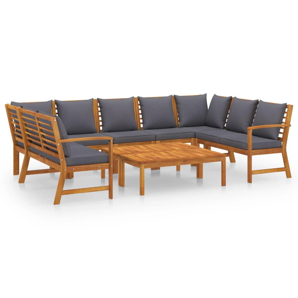 Set mobilier de gradina cu 9 piese cu perne incluse, vidaXL, Lemn de acacia, 114.5 x 60.5 x 81 cm, Maro