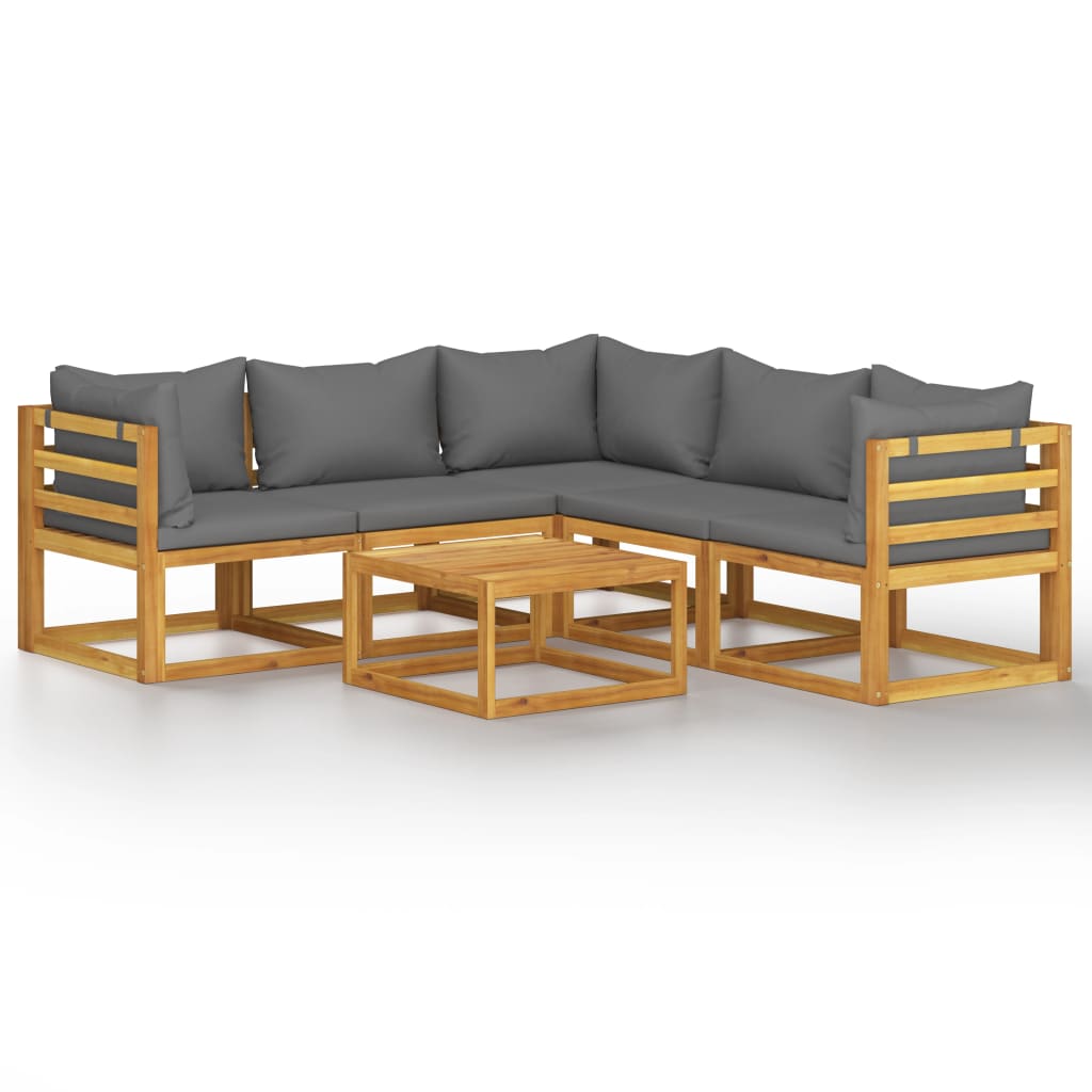 Set mobilier gradina cu 3 piese cu perne, vidaXL, Lemn de acacia, 68 x 68 x 29 cm, Gri