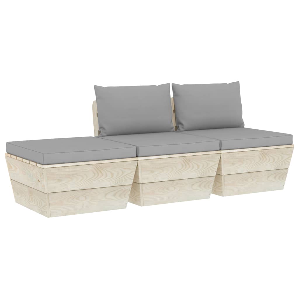 Set mobilier de gradina cu 3 piese cu perne colorate incluse, vidaXL, Lemn, 60 x 60 x 65 cm, Gri