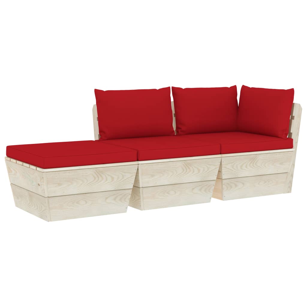 Set mobilier de gradina cu 3 piese cu perne colorate incluse, vidaXL, Lemn, 60 x 60 x 65 cm, Rosu