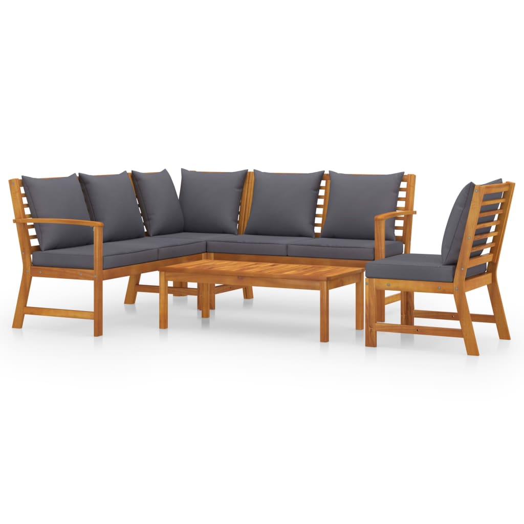 Set mobilier de gradina cu 5 piese cu 1 fotoliu cu perne incluse, vidaXL, Lemn de acacia, 114.5 x 60.5 x 81 cm, Maro