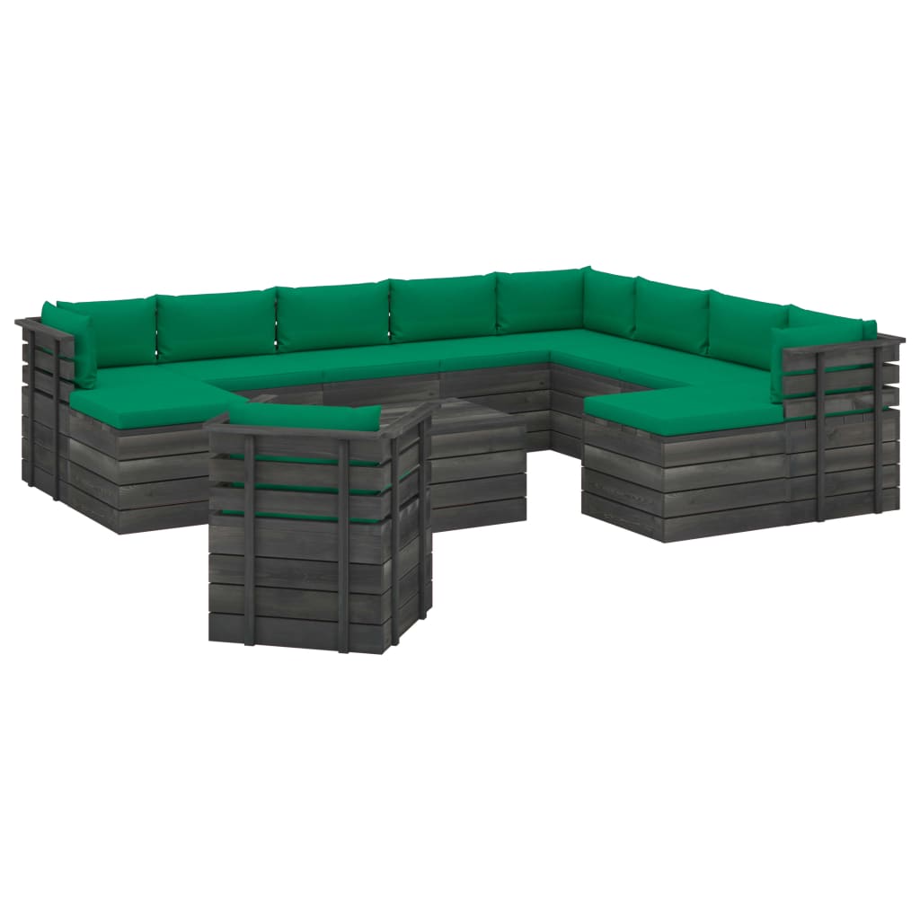 Set mobilier de gradina cu 12 piese cu perne incluse, vidaXL, Lemn, 70 x 65 x 71.5 cm, Verde