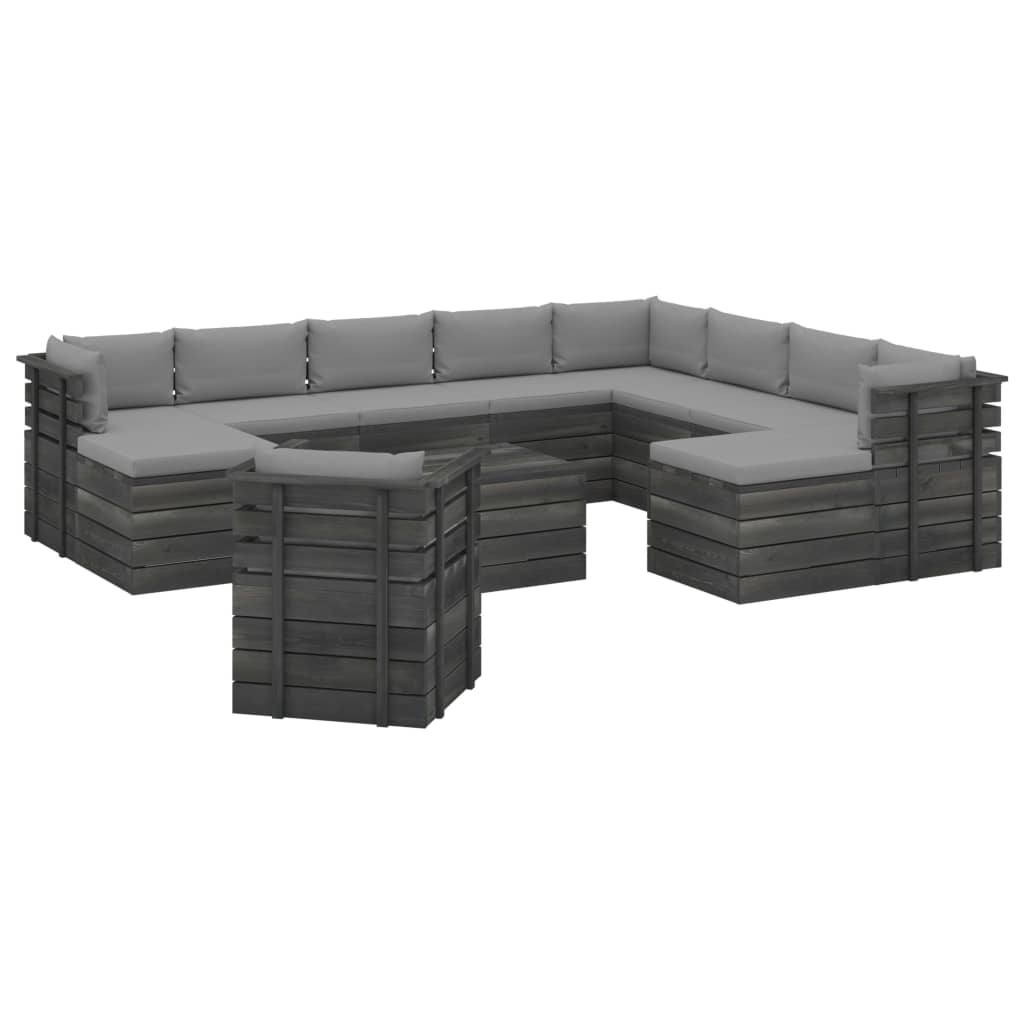 Set mobilier de gradina cu 12 piese cu perne incluse, vidaXL, Lemn, 70 x 65 x 71.5 cm, Gri