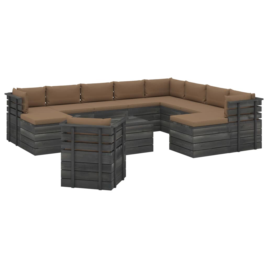 Set mobilier de gradina cu 12 piese cu perne incluse, vidaXL, Lemn, 70 x 65 x 71.5 cm, Taupe