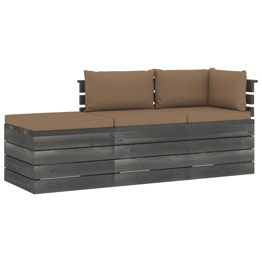 Set mobilier de gradina cu 3 piese cu 6 perne incluse, vidaXL, Lemn, 60 x 65 x 71.5 cm, Taupe