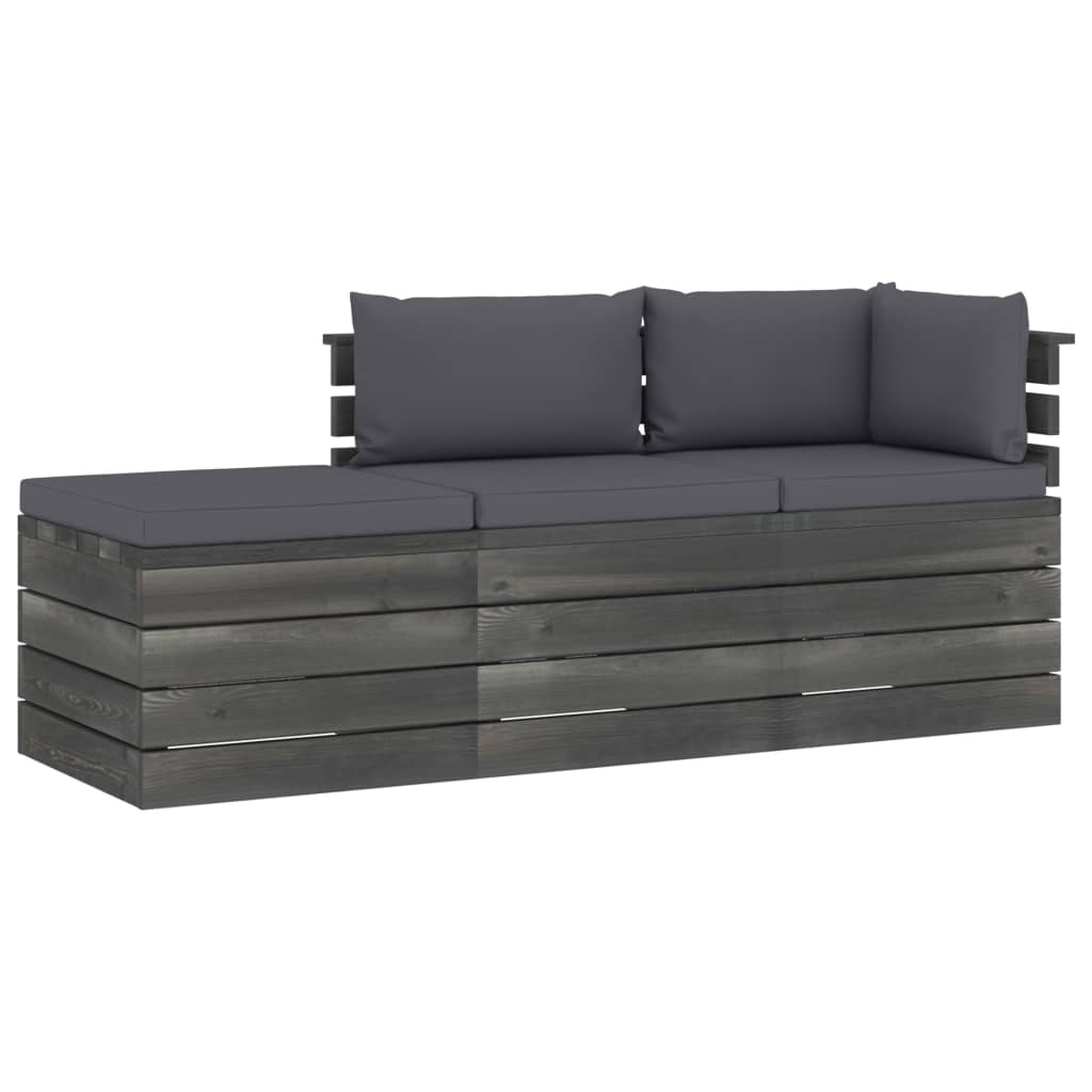 Set mobilier de gradina cu 3 piese cu 6 perne incluse, vidaXL, Lemn, 60 x 65 x 71.5 cm, Antracit
