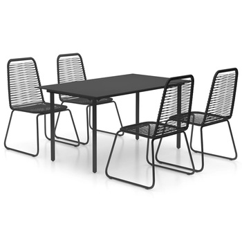 Set mobila de gradina cu 1 masa si 4 scaune, vidaXL, PVC, 150 x 80 x 74 cm, Negru Set mobila de gradina cu 1 masa si 4 scaune, vidaXL, PVC, 150 x 80 x 74 cm, Negru