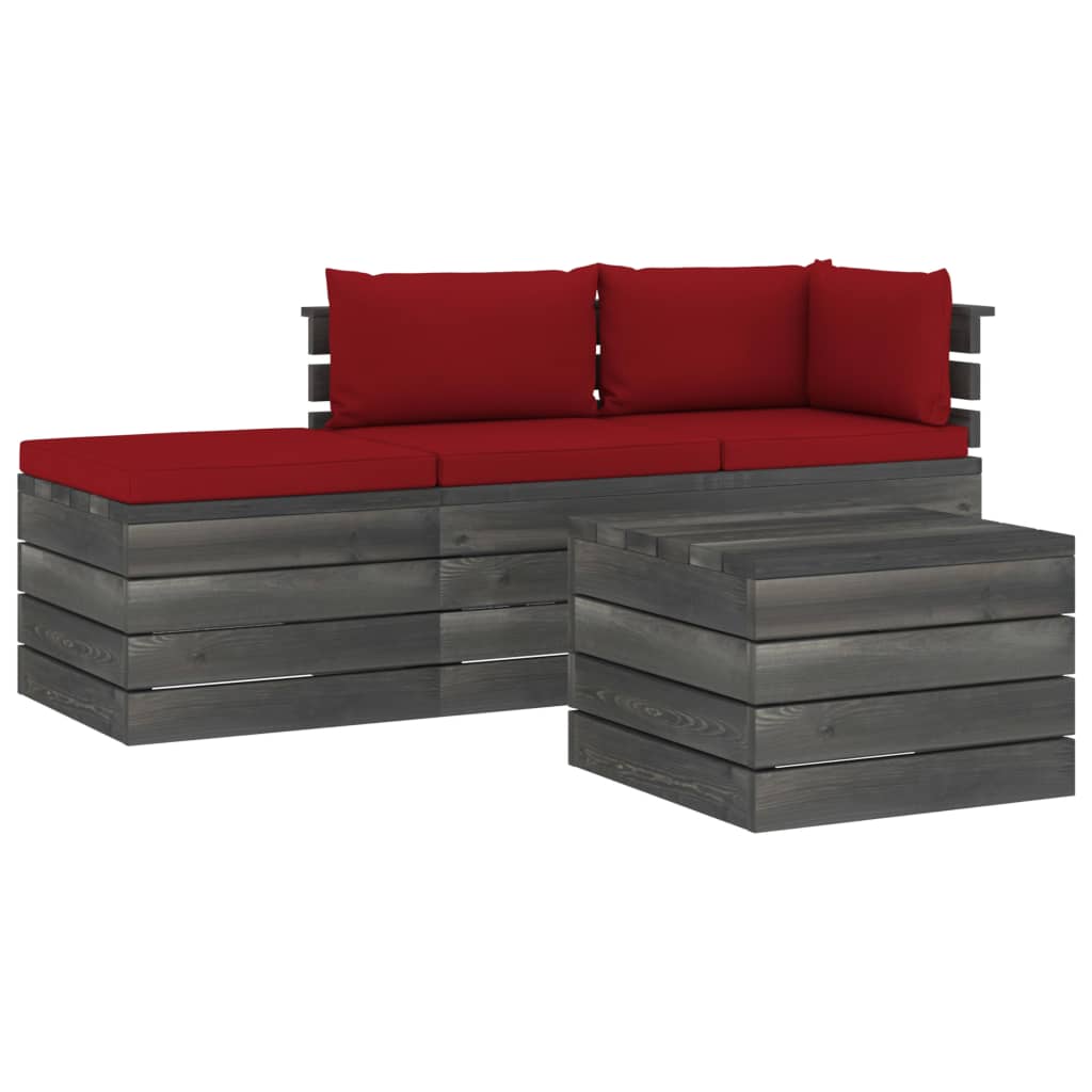 Set mobilier de gradina cu 4 piese cu 6 perne incluse, vidaXL, Lemn, 60 x 65 x 71.5 cm, Rosu inchis