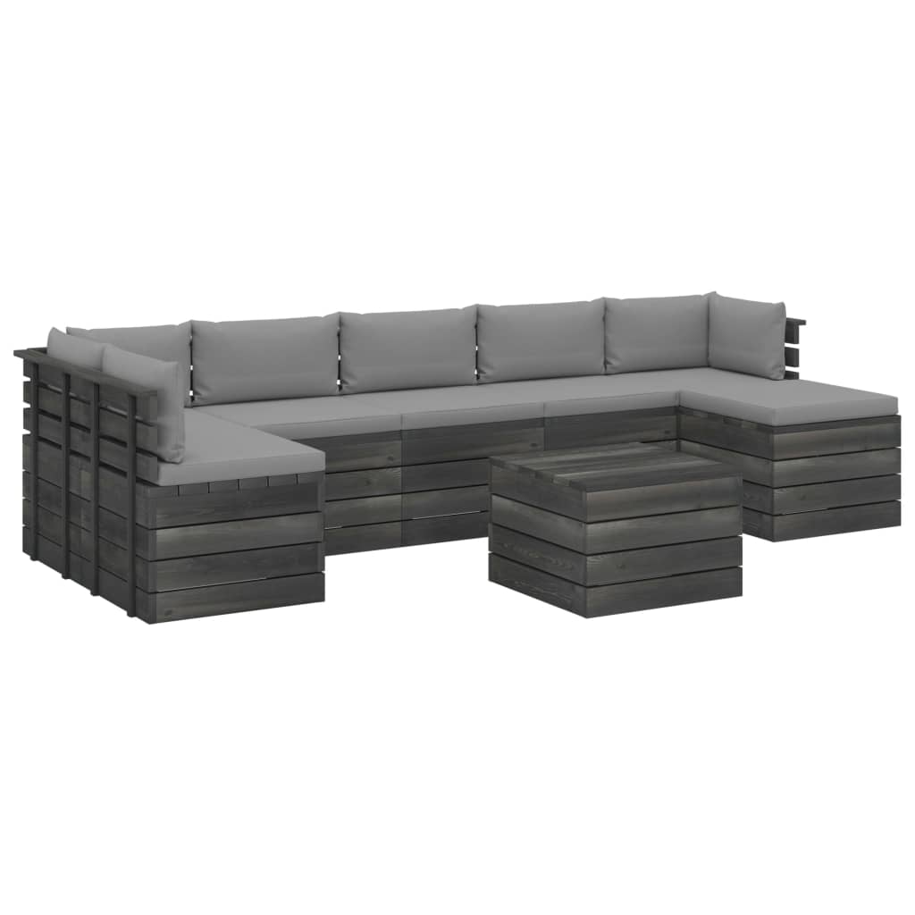 Set mobilier de gradina cu 8 piese cu perne colorate incluse, vidaXL, Lemn, 60 x 65 x 71.5 cm, Gri