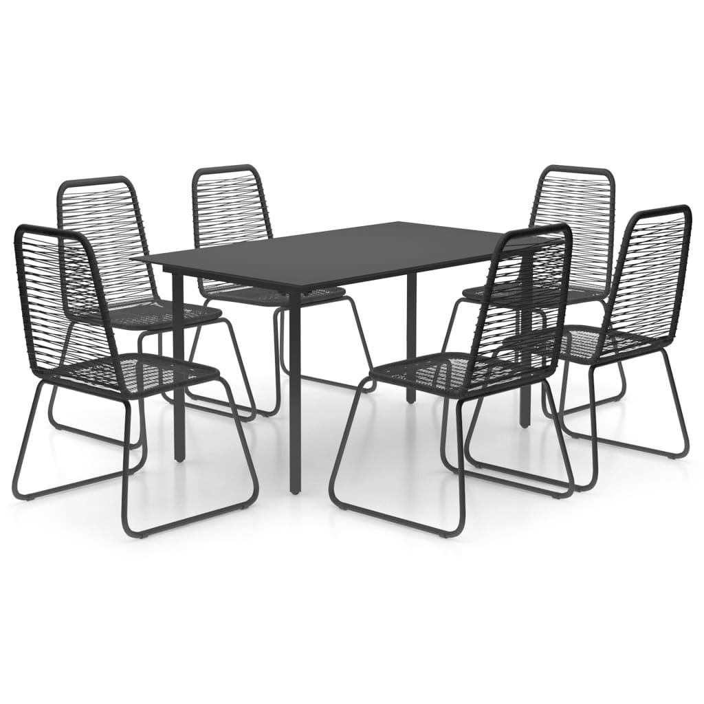 Set mobila de gradina cu 1 masa si 6 scaune, vidaXL, PVC, 150 x 80 x 74 cm, Negru