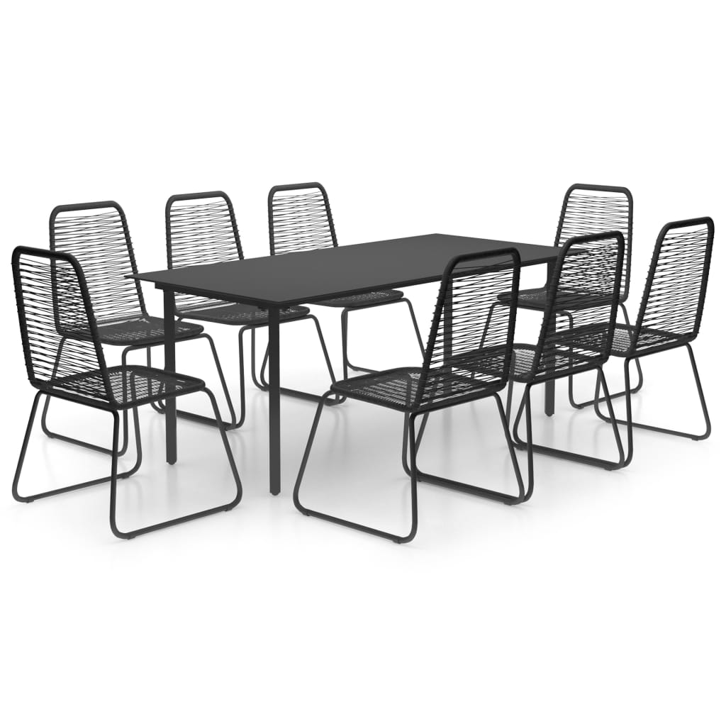 Set mobila de gradina cu 1 masa si 8 scaune, vidaXL, PVC, 190 x 90 x 74 cm, Negru