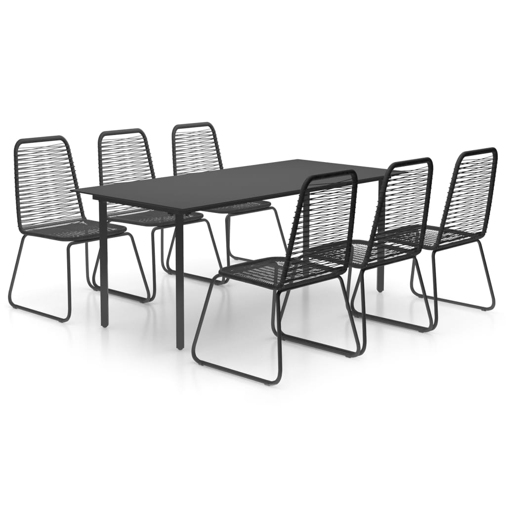 Set mobila de gradina cu 1 masa si 6 scaune, vidaXL, PVC, 190 x 90 x 74 cm, Negru