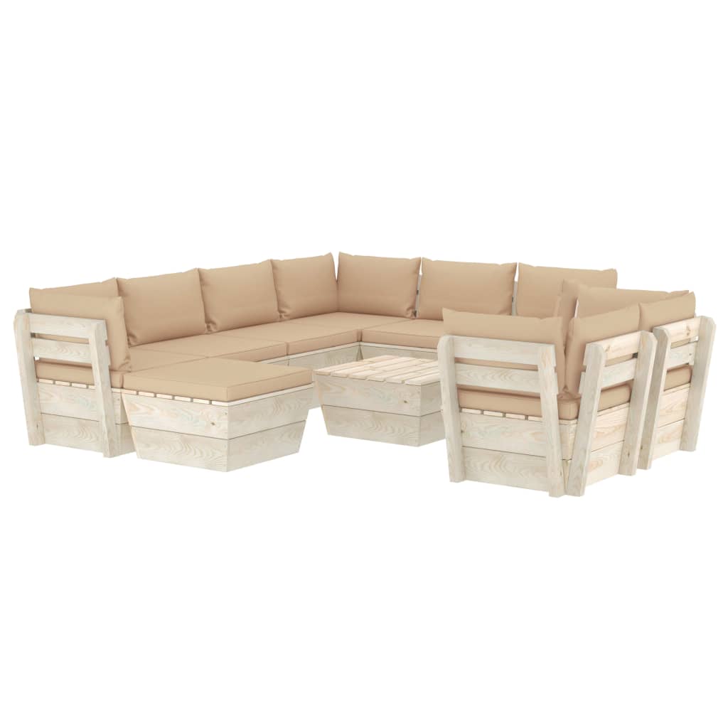 Set mobilier de gradina cu 10 piese cu perne bej incluse, vidaXL, Lemn, 60 x 60 x 65 cm, Bej