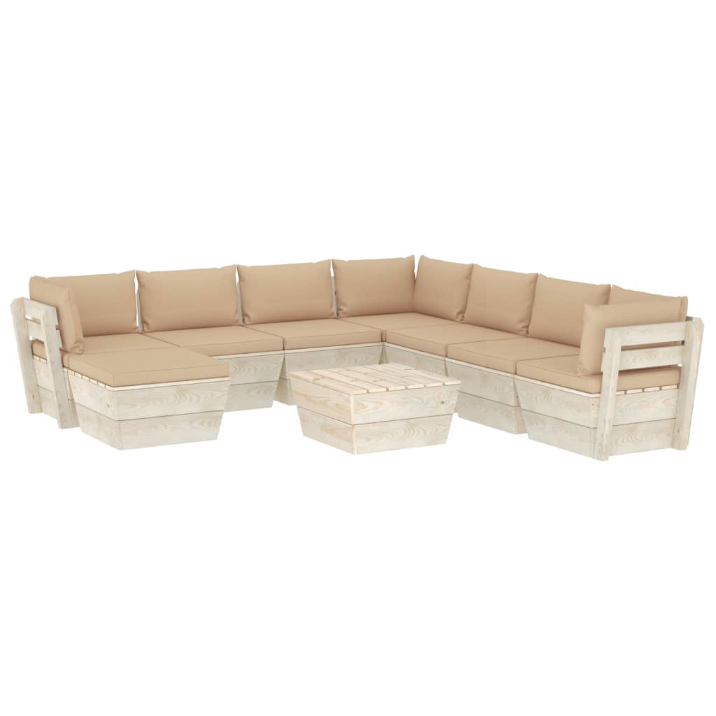 Set mobilier de gradina cu 9 piese cu perne bej incluse, vidaXL, Lemn, 60 x 60 x 65 cm, Bej