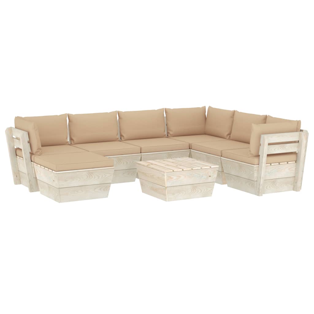 Set mobilier de gradina cu 8 piese cu perne bej incluse, vidaXL, Lemn, 60 x 60 x 65 cm, Bej