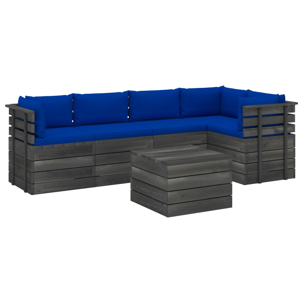 Set mobilier de gradina cu 6 piese cu perne colorate, vidaXL, Lemn, 60 x 65 x 71.5 cm, Albastru