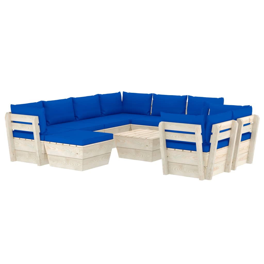 Set mobilier de gradina cu 10 piese cu perne colorate incluse, vidaXL, Lemn, 60 x 60 x 65 cm, Albastru