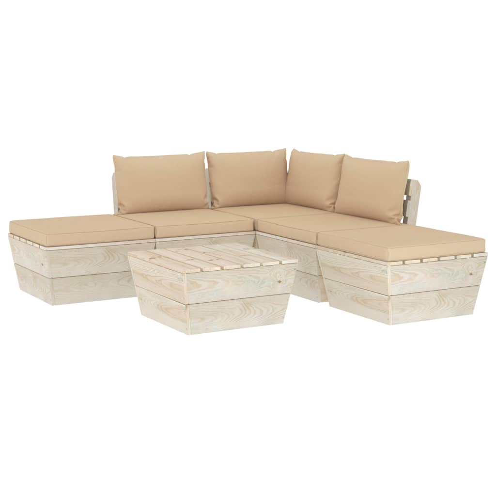 Set mobilier de gradina din paleti cu 6 piese cu 9 perne colorate incluse, vidaXL, Lemn, 60 x 60 x 65 cm, Bej