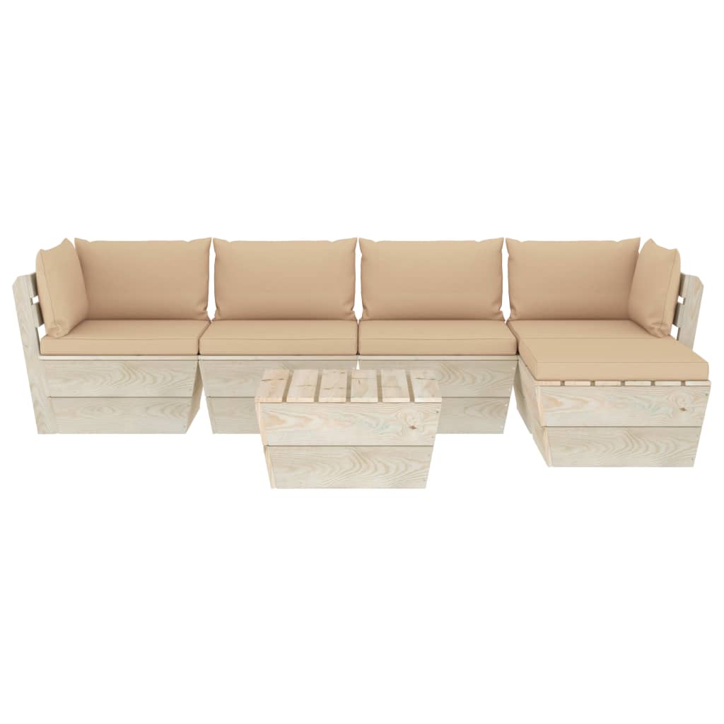 Set mobilier de gradina din paleti cu 6 piese cu 10 perne colorate incluse, vidaXL, Lemn, Bej