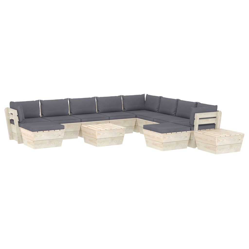 Set mobilier de gradina cu 12 piese cu perne gri antracit incluse, vidaXL, Lemn, 60 x 60 x 65 cm, Gri antracit