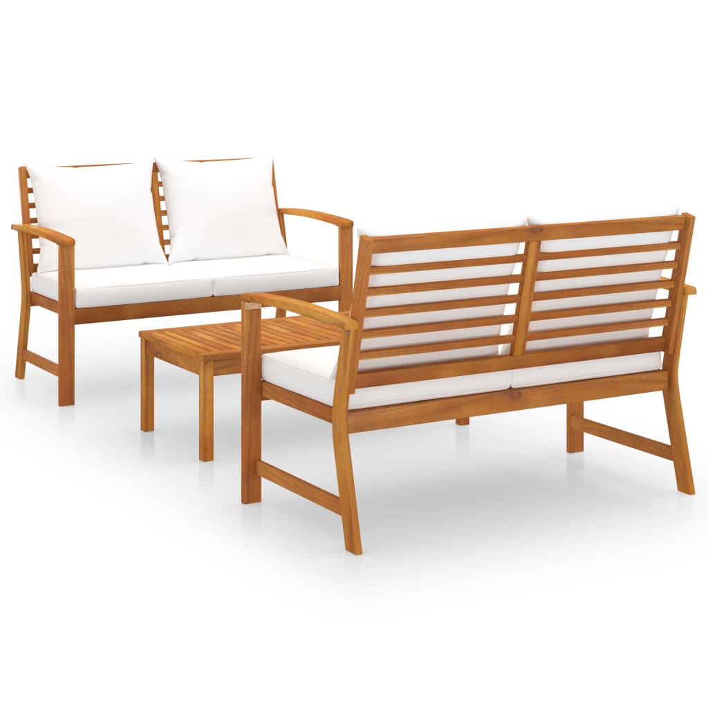 Set mobilier de gradina cu 2 canapele cu perne si 1 masa, vidaXL, Lemn de acacia, 100 x 50 x 33 cm, Maro