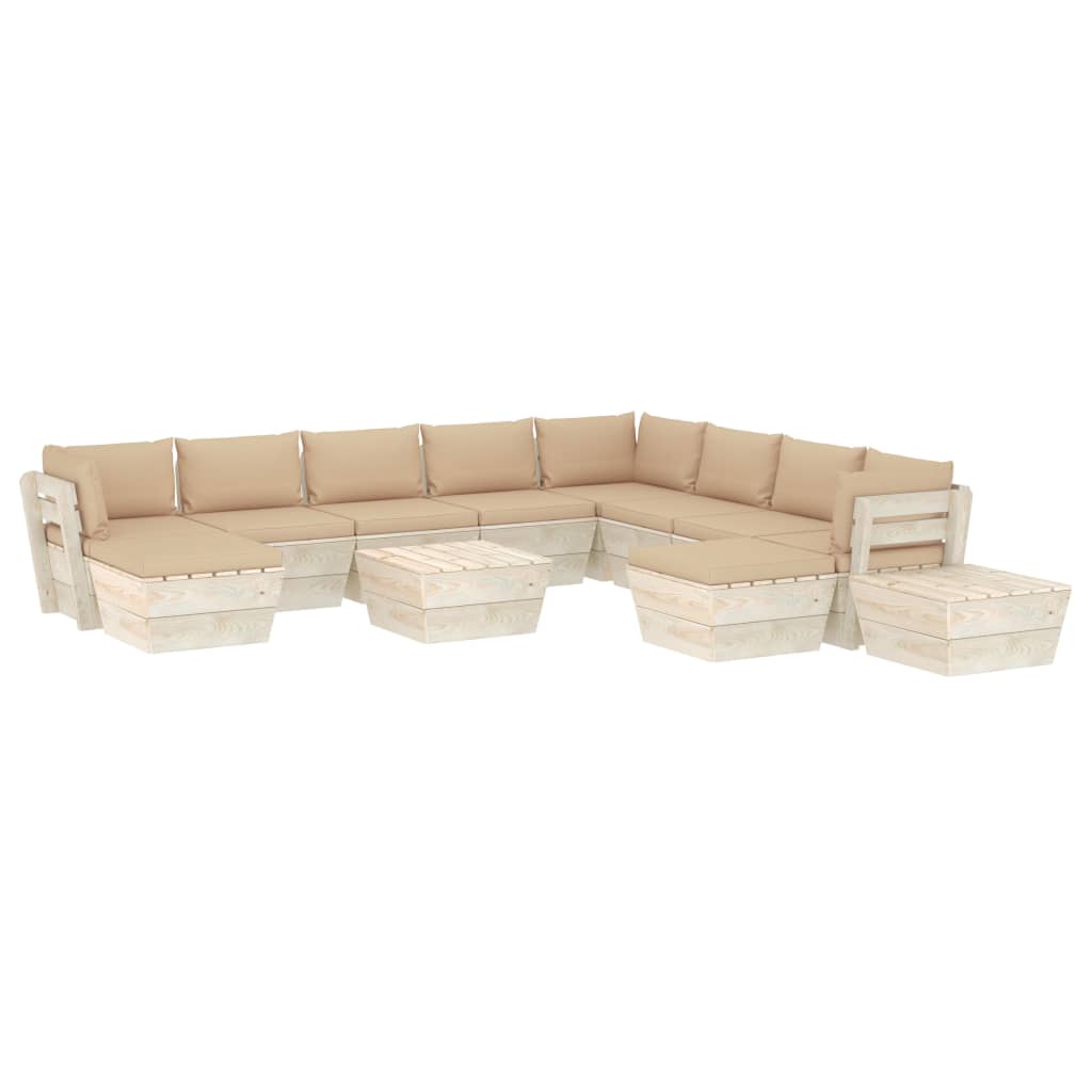 Set mobilier de gradina cu 12 piese cu perne bej incluse, vidaXL, Lemn, 60 x 60 x 65 cm, Bej