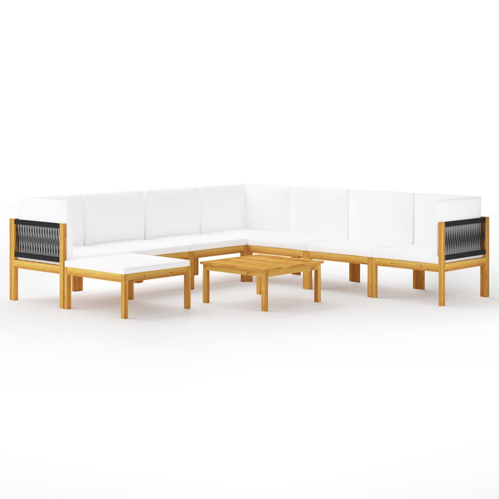 Set mobilier de gradina cu 9 piese cu perne incluse, vidaXL, Lemn de acacia, 63 x 63 x 30 cm, Maro