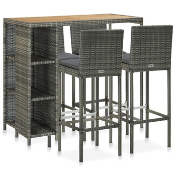 Set mobilier de bar pentru gradina cu 9 piese cu perne incluse, vidaXL, Poliratan, 120 x 60 x 110 cm, Gri Set mobilier de bar pentru gradina cu 9 piese cu perne incluse, vidaXL, Poliratan, 120 x 60 x 110 cm, Gri