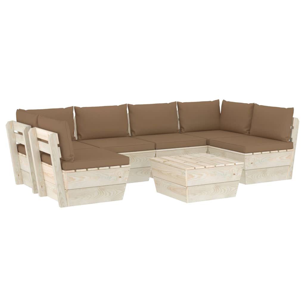 Set mobilier de gradina cu 7 piese cu perne colorate incluse, vidaXL, Lemn, 60 x 60 x 65 cm, Taupe