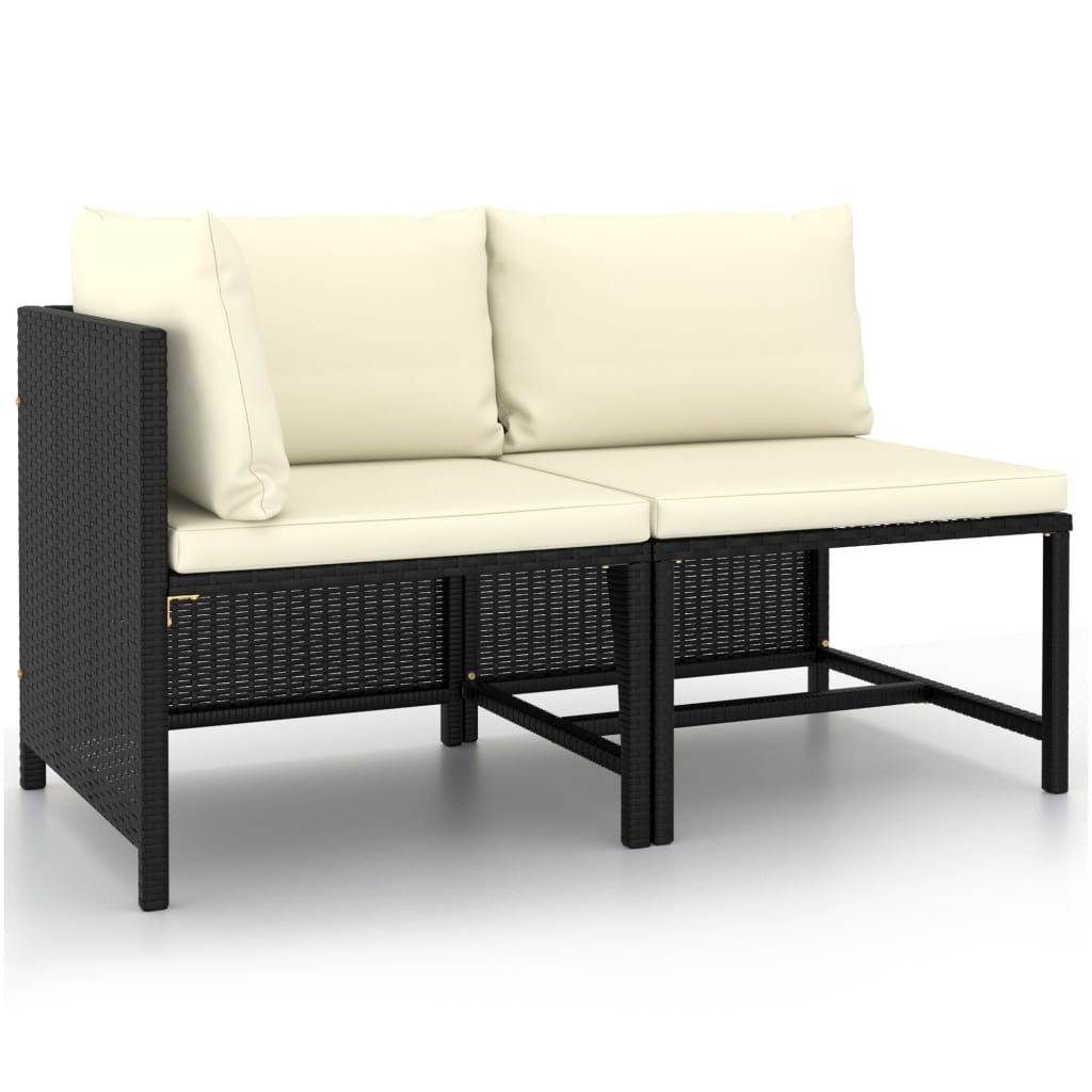 Set de 2 corpuri de canapea de gradina cu perne incluse, vidaXL, Poliratan, 54 x 60 x 60 cm, Negru