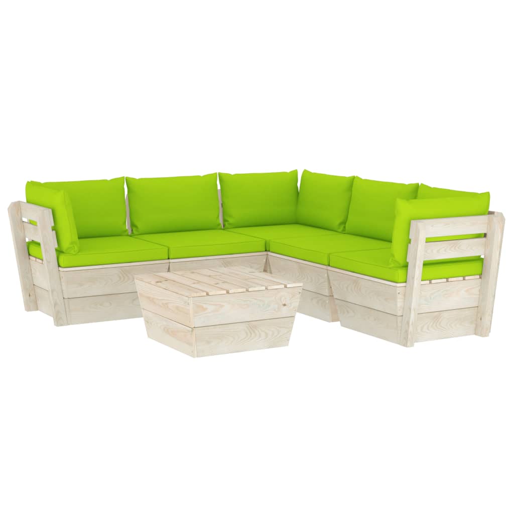 Set mobilier de gradina cu 6 piese cu perne verzi, vidaXL, Lemn, 60 x 60 x 65 cm, Verde deschis