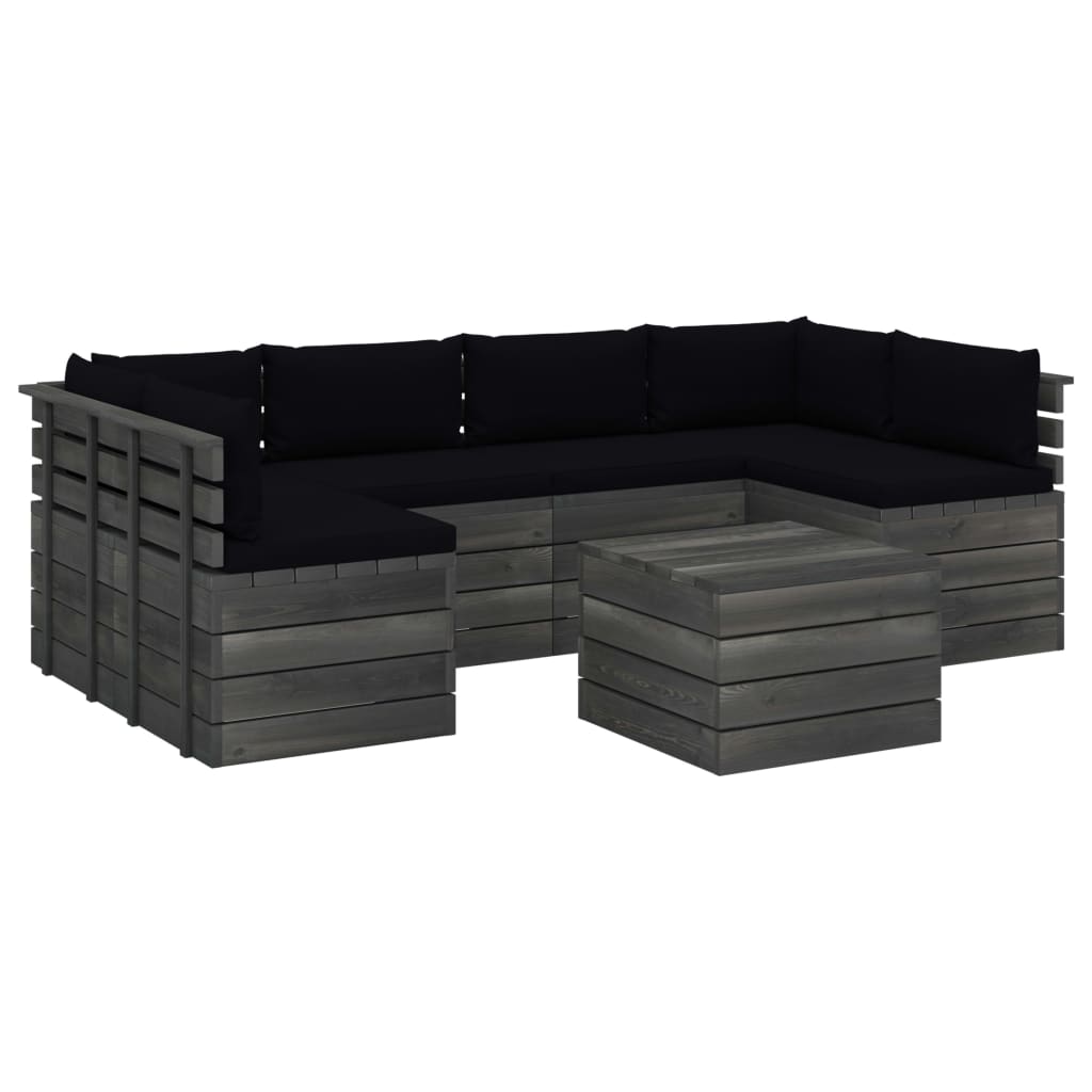 Set mobilier de gradina cu 7 piese cu perne colorate, vidaXL, Lemn, 60 x 65 x 71.5 cm, Negru