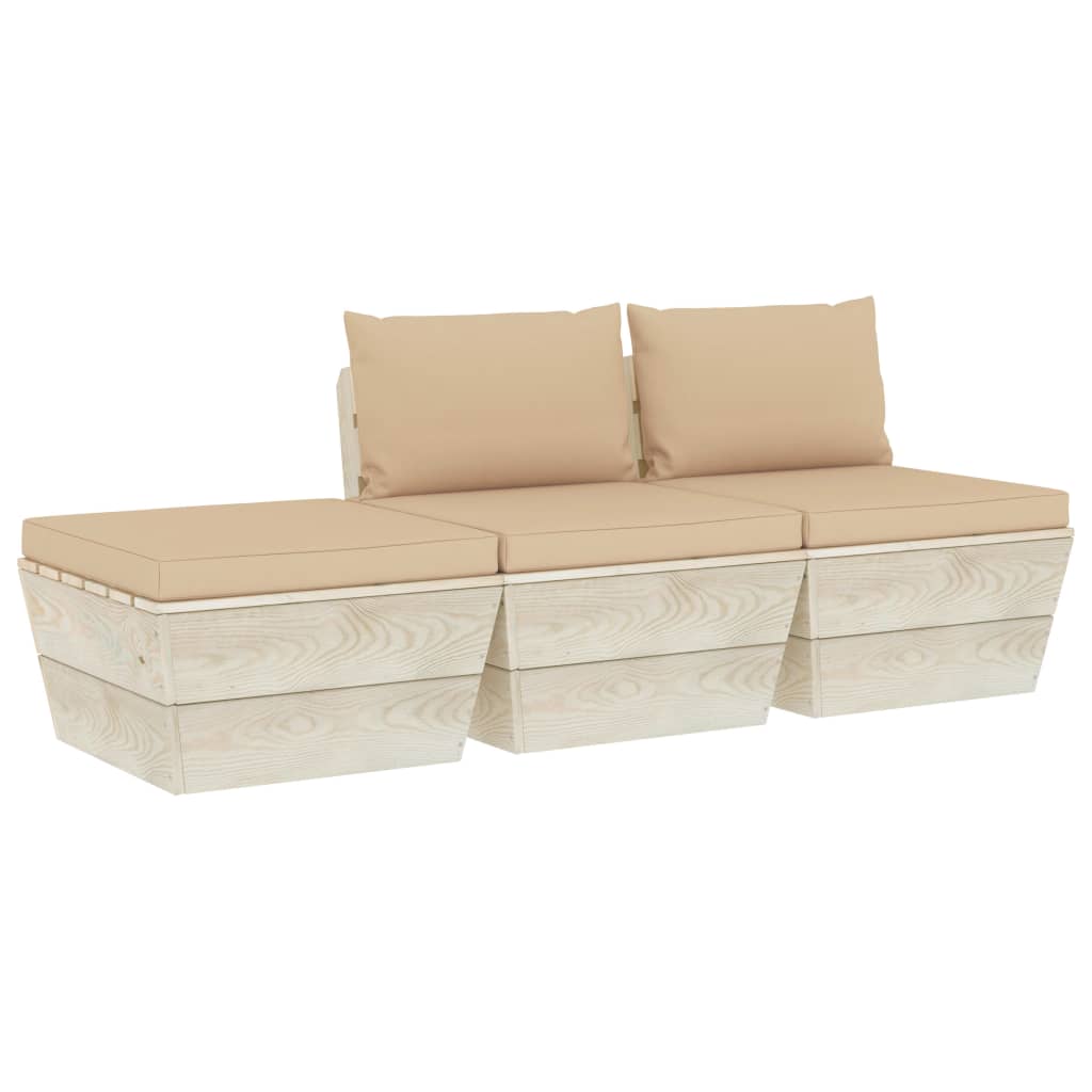 Set mobilier de gradina cu 3 piese cu perne colorate incluse, vidaXL, Lemn, 60 x 60 x 65 cm, Bej