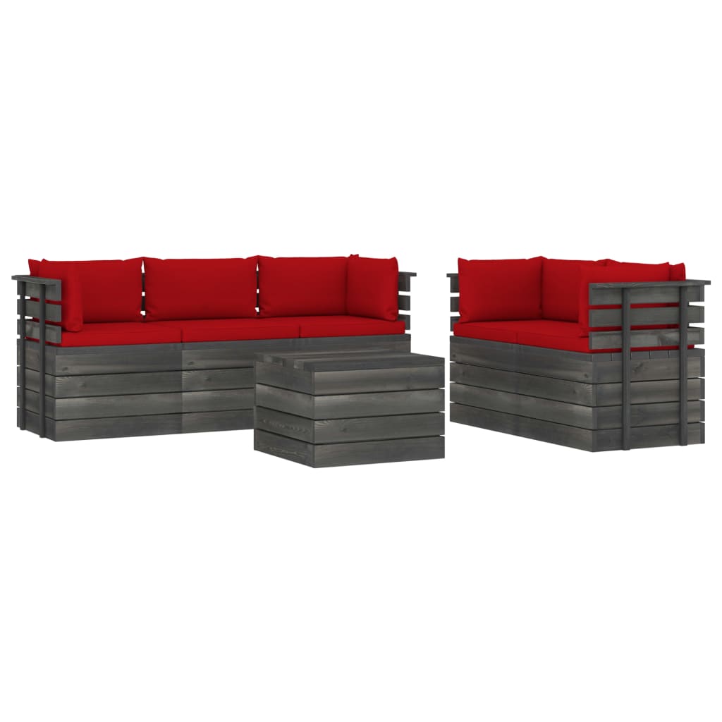 Set mobilier de gradina cu 5 corpuri de canapea cu perne si 1 masa, vidaXL, Lemn, 60 x 65 x 71.5 cm, Rosu