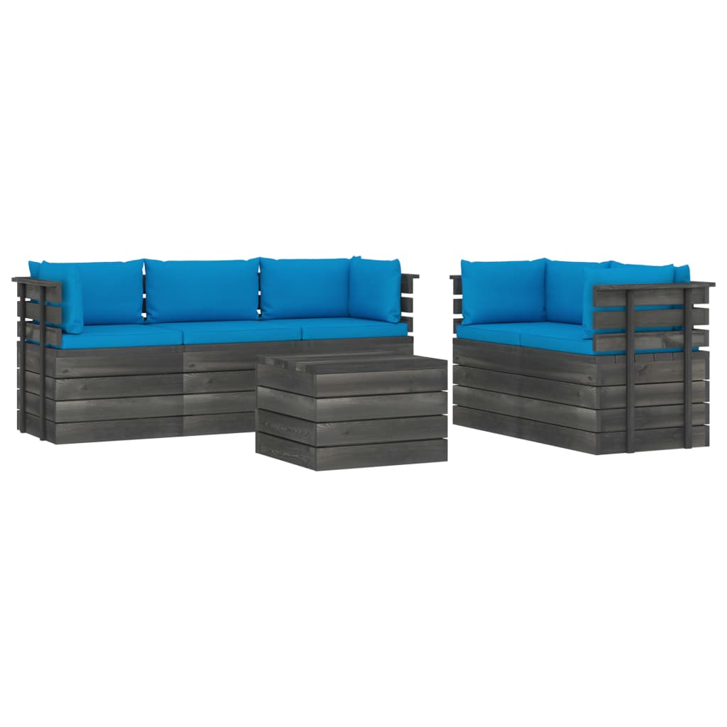 Set mobilier de gradina cu 5 corpuri de canapea cu perne si 1 masa, vidaXL, Lemn, 60 x 65 x 71.5 cm, Albastru deschis